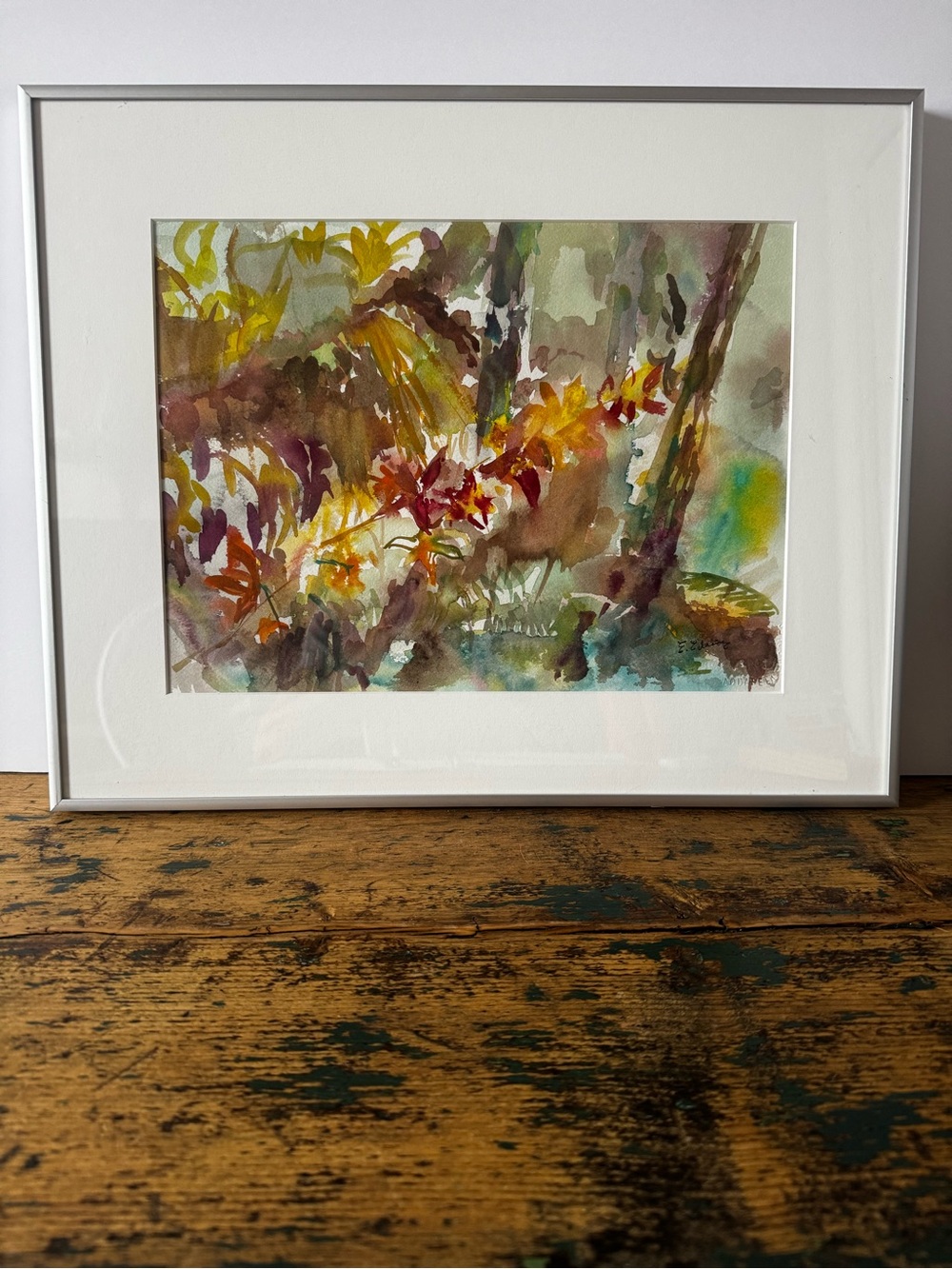 Framed Abstract Watercolor Landscape - Yellow, Brown, Green